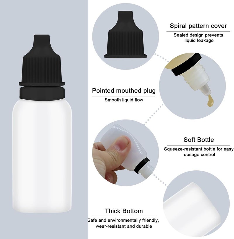 Bcautay 50Pcs Small Empty Squeeze Dropper Bottles Plastic Thin Tip Dropper Bottles 15ML Portable Squeezable Liquid Dropper with Cap and Plug for Oil Liquid Storage (Black) - Image 3